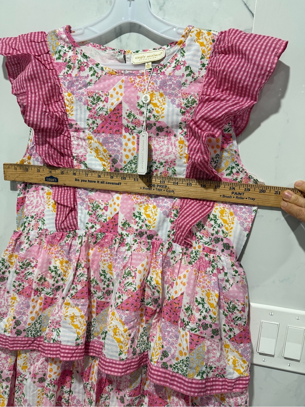 Simply Southern Pink Floral Tiered Maxi Dress with Ruffle Shoulders - Picture 4 of 8